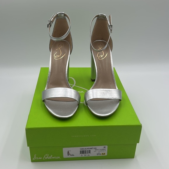 2449- Sam Edelman Yaro Ankle Strap Block Heel Sandals Size 9.5 Silver NWT - Picture 7 of 8